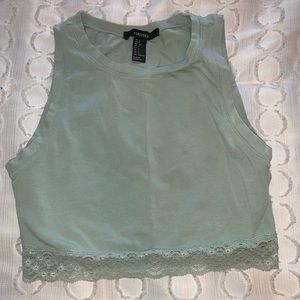 Teal High Neck Crop Top with Lace Detailing